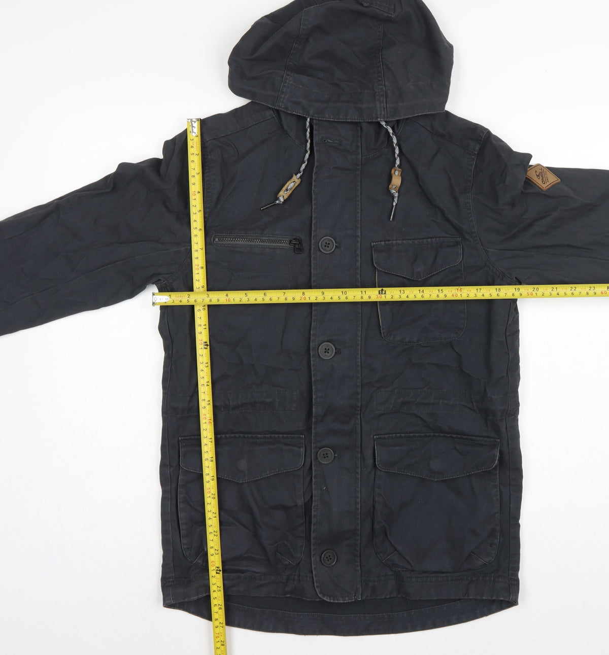 O'Neill Men's Black S Adventure Hooded Military Jacket Cotton Hyperdry