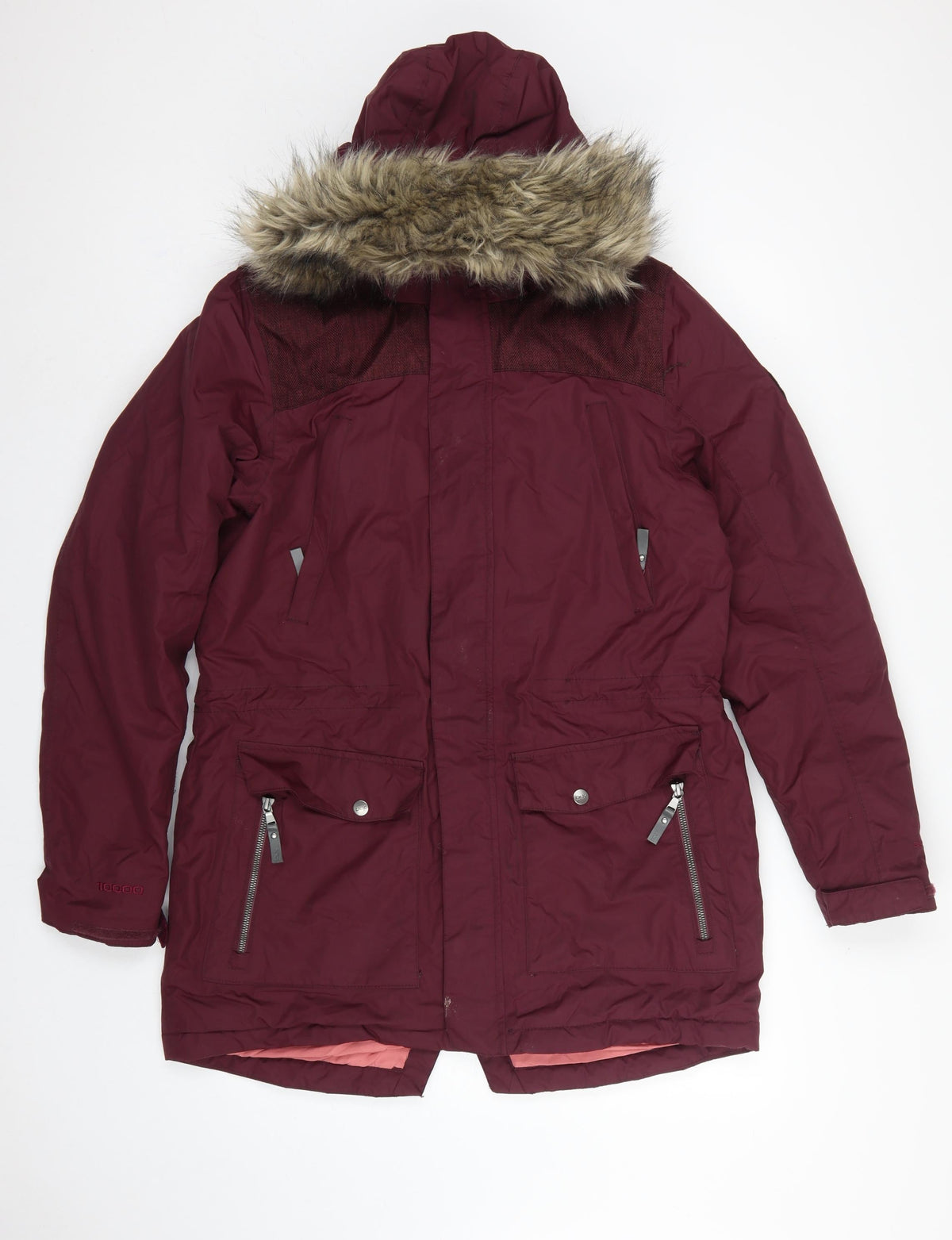 DLX Men’s Burgundy L Waterproof Hooded Parka Faux Fur Trim Coat