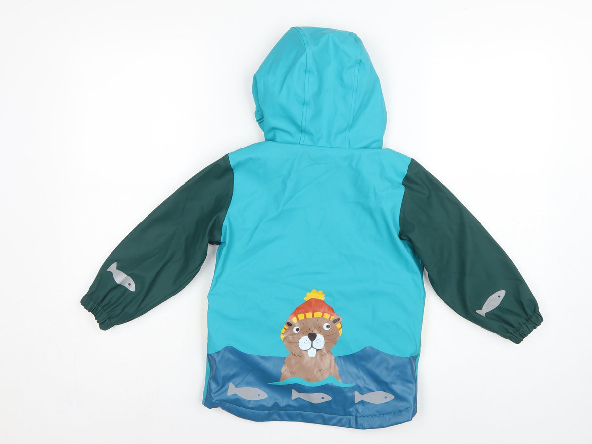 Frugi Boys Multicoloured 3-4 Years Hooded Fleece-Lined Rain Jacket