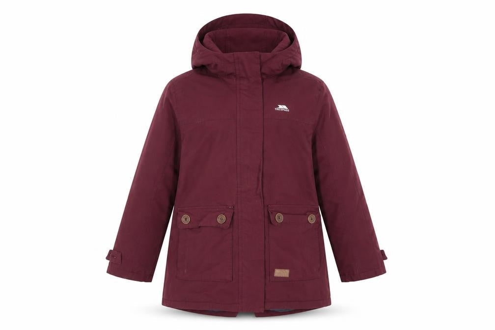 Trespass Girls Red 5-6 Years Parka Coat Hooded Waterproof Insulated