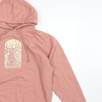 Bearhug Men Pink L Pullover Hoodie Deer Graphic Print Pocket
