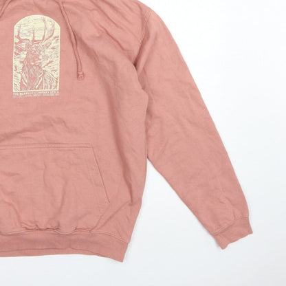 Bearhug Men Pink L Pullover Hoodie Deer Graphic Print Pocket