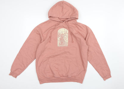 Bearhug Men Pink L Pullover Hoodie Deer Graphic Print Pocket
