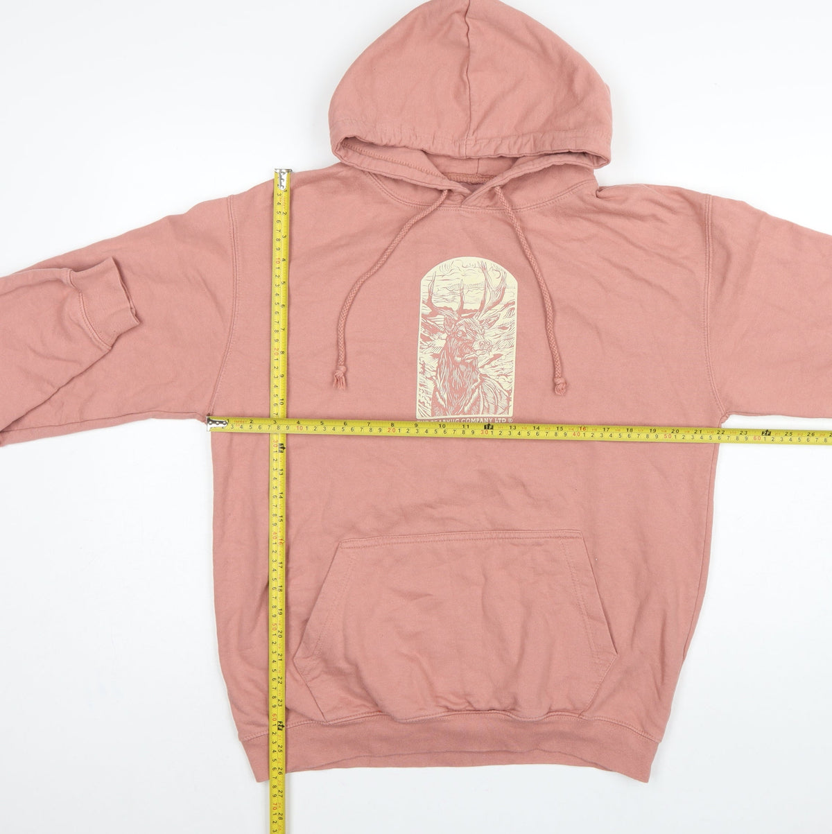 Bearhug Men Pink L Pullover Hoodie Deer Graphic Print Pocket