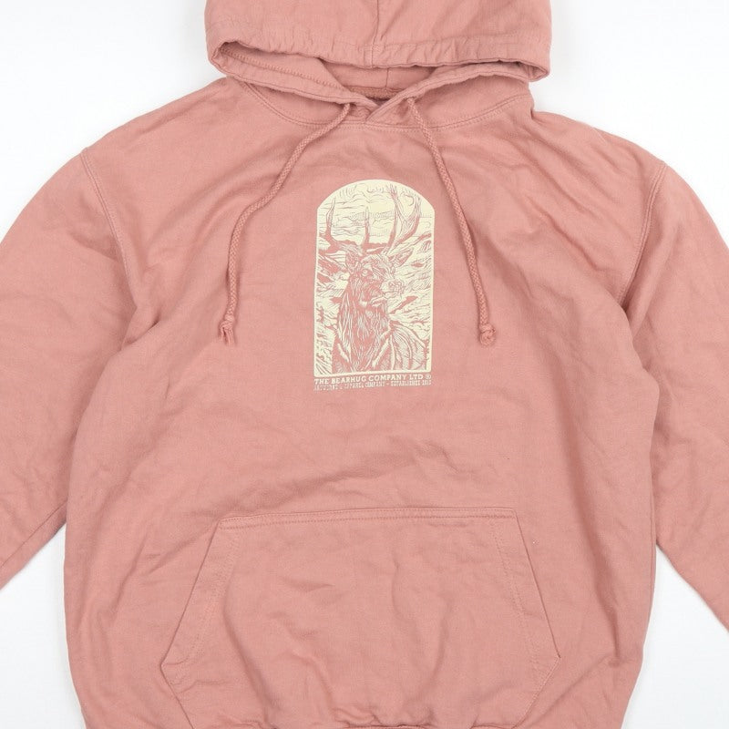 Bearhug Men Pink L Pullover Hoodie Deer Graphic Print Pocket