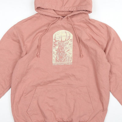 Bearhug Men Pink L Pullover Hoodie Deer Graphic Print Pocket
