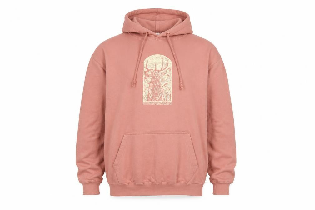 Bearhug Men Pink L Pullover Hoodie Deer Graphic Print Pocket