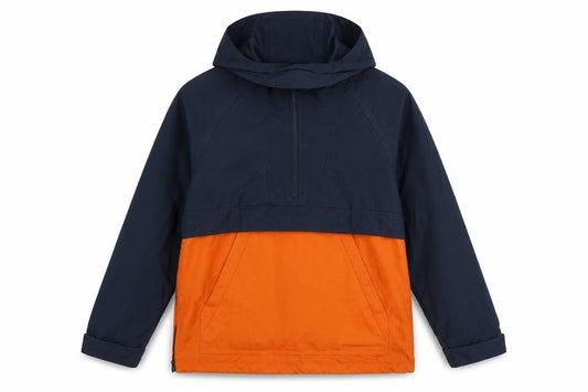 H&M LOGG Men's Navy Orange S Hooded 1/4 Zip Anorak Jacket