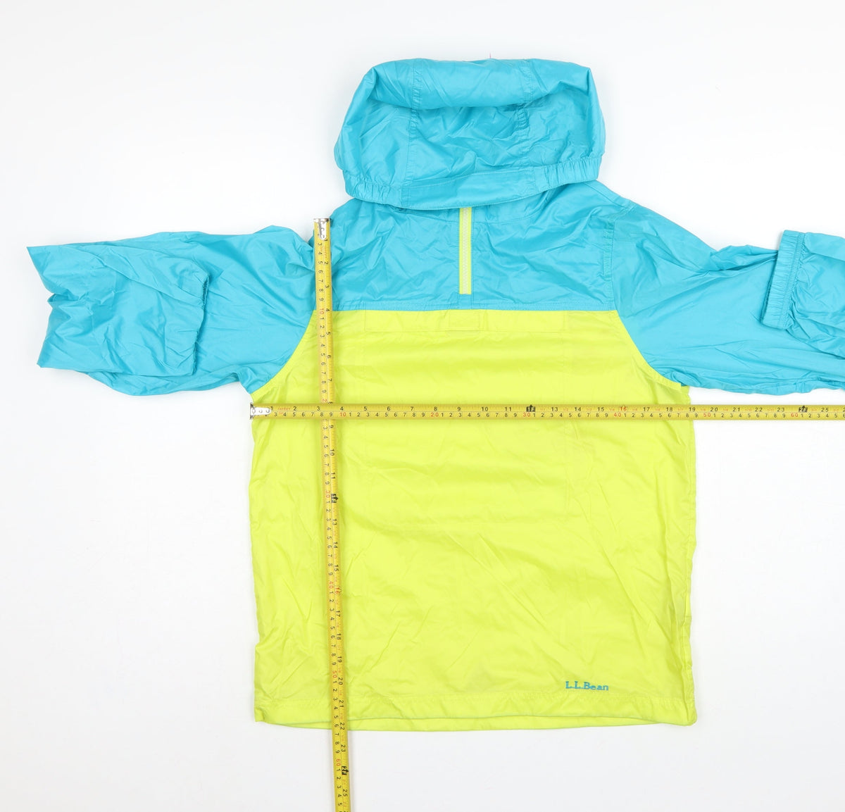 Close-up detail of L.L.Bean Teens Blue Yellow L 14-16 Hooded Anorak Jacket