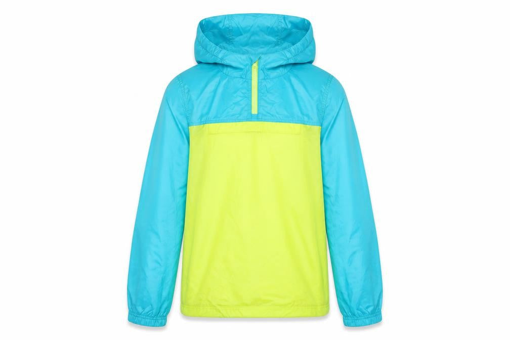 Front view of L.L.Bean Teens Blue Yellow L 14-16 Hooded Anorak Jacket