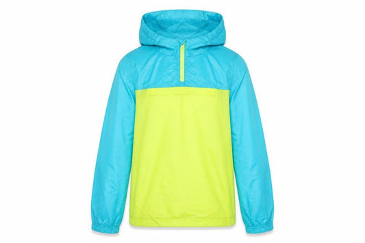 Front view of L.L.Bean Teens Blue Yellow L 14-16 Hooded Anorak Jacket