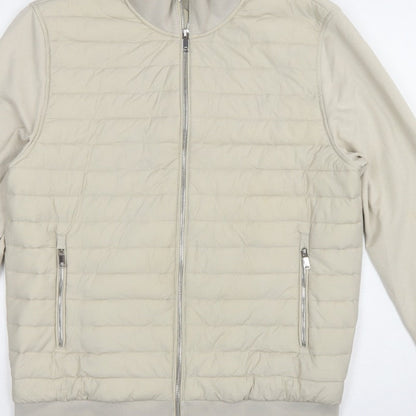 Reiss Men’s Beige L Quilted Padded Bomber Jacket Full Zip