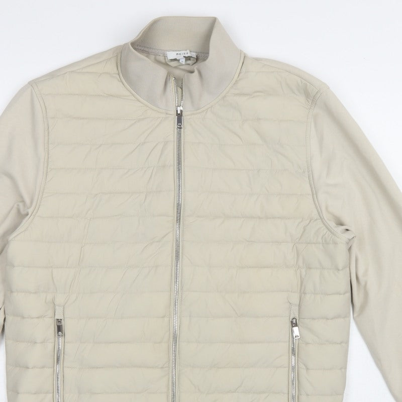 Reiss Men’s Beige L Quilted Padded Bomber Jacket Full Zip