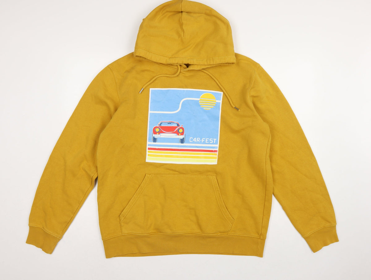 Stanley/Stella Men Yellow M Pullover Hoodie Retro Car Graphic