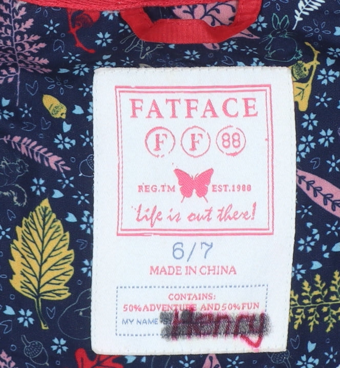 FatFace Girls Red Puffer Gilet 6-7 Years Hooded Faux Fur Trim