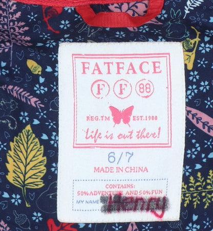 FatFace Girls Red Puffer Gilet 6-7 Years Hooded Faux Fur Trim