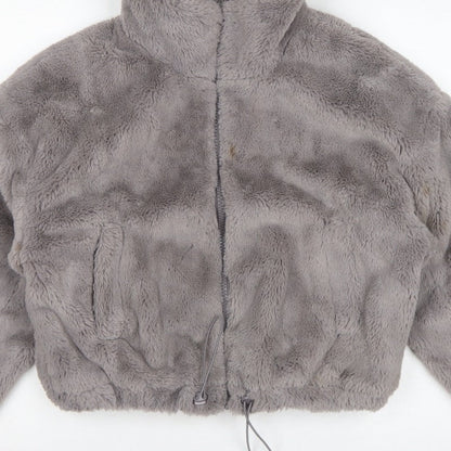 ASOS DESIGN Women's Grey UK 8 Faux Fur Cropped Zip Jacket