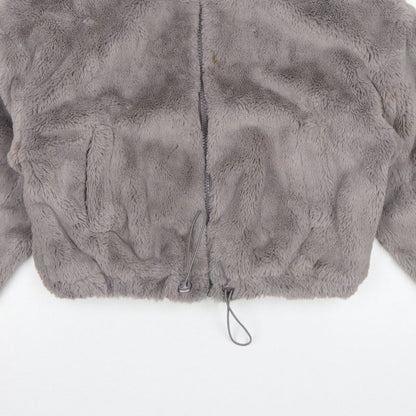ASOS DESIGN Women's Grey UK 8 Faux Fur Cropped Zip Jacket