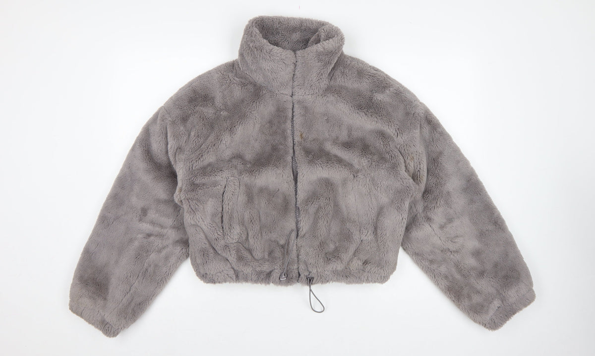 ASOS DESIGN Women's Grey UK 8 Faux Fur Cropped Zip Jacket
