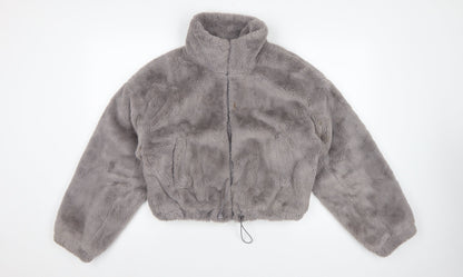 ASOS DESIGN Women's Grey UK 8 Faux Fur Cropped Zip Jacket
