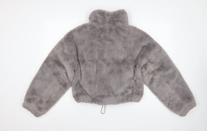 ASOS DESIGN Women's Grey UK 8 Faux Fur Cropped Zip Jacket