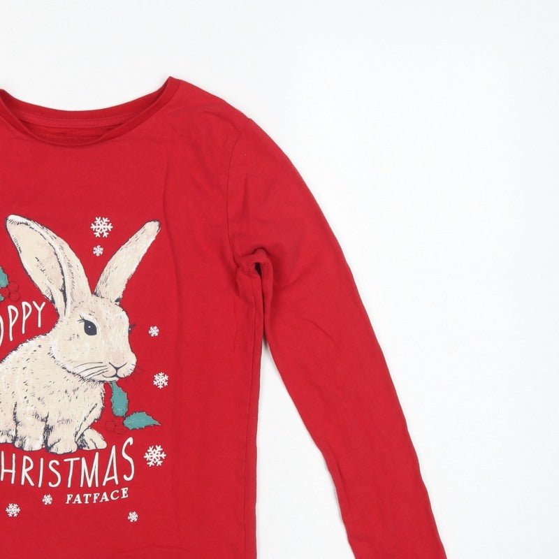 FatFace Girls Red 12-13 Years Christmas Bunny Graphic Long Sleeve T-Shirt