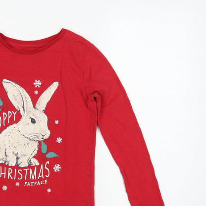 FatFace Girls Red 12-13 Years Christmas Bunny Graphic Long Sleeve T-Shirt