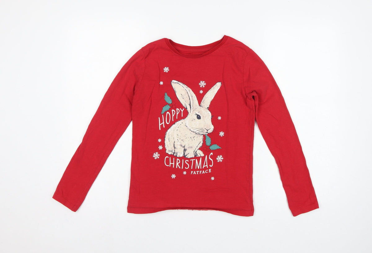 FatFace Girls Red 12-13 Years Christmas Bunny Graphic Long Sleeve T-Shirt