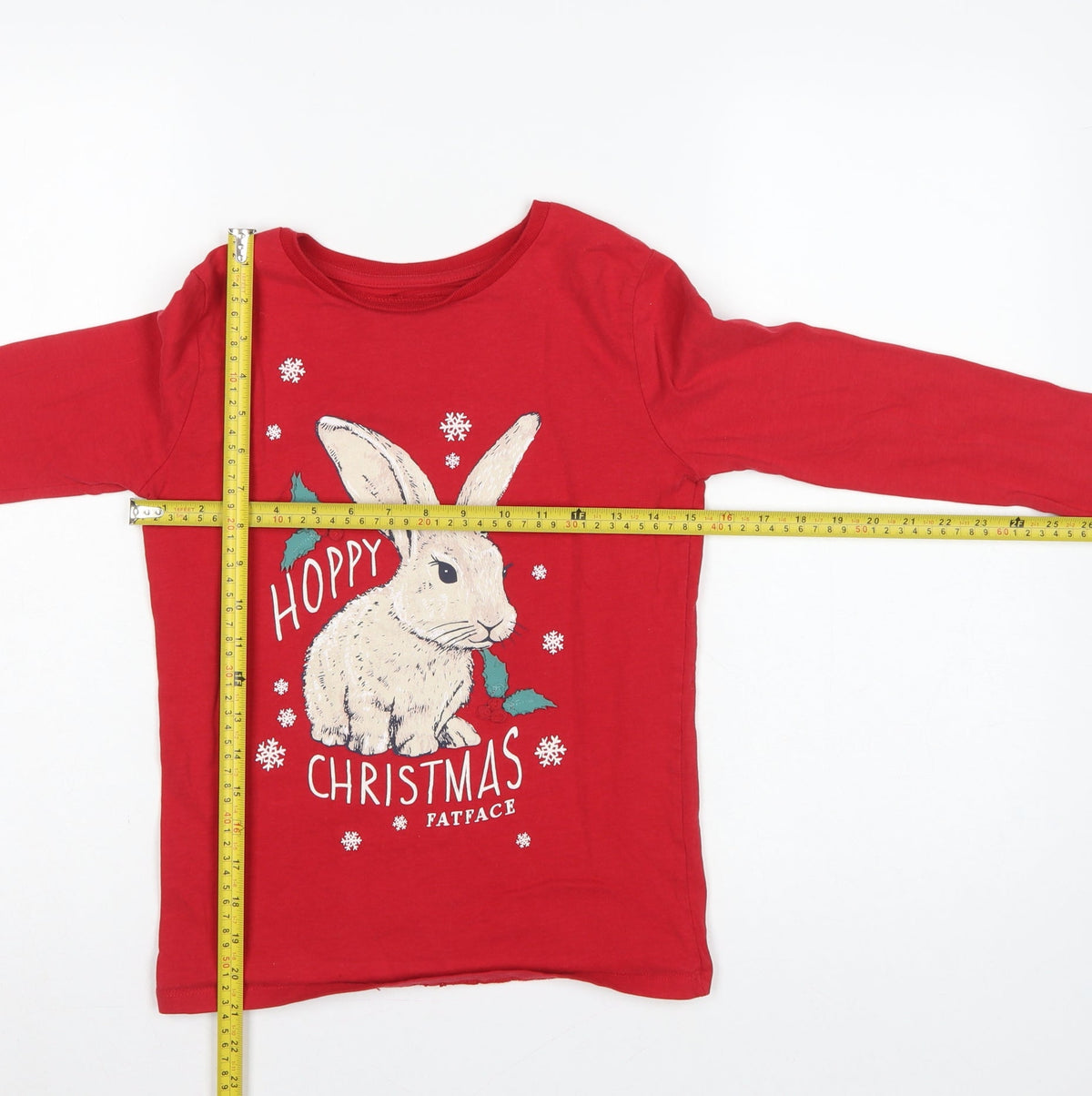 FatFace Girls Red 12-13 Years Christmas Bunny Graphic Long Sleeve T-Shirt
