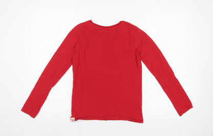 FatFace Girls Red 12-13 Years Christmas Bunny Graphic Long Sleeve T-Shirt