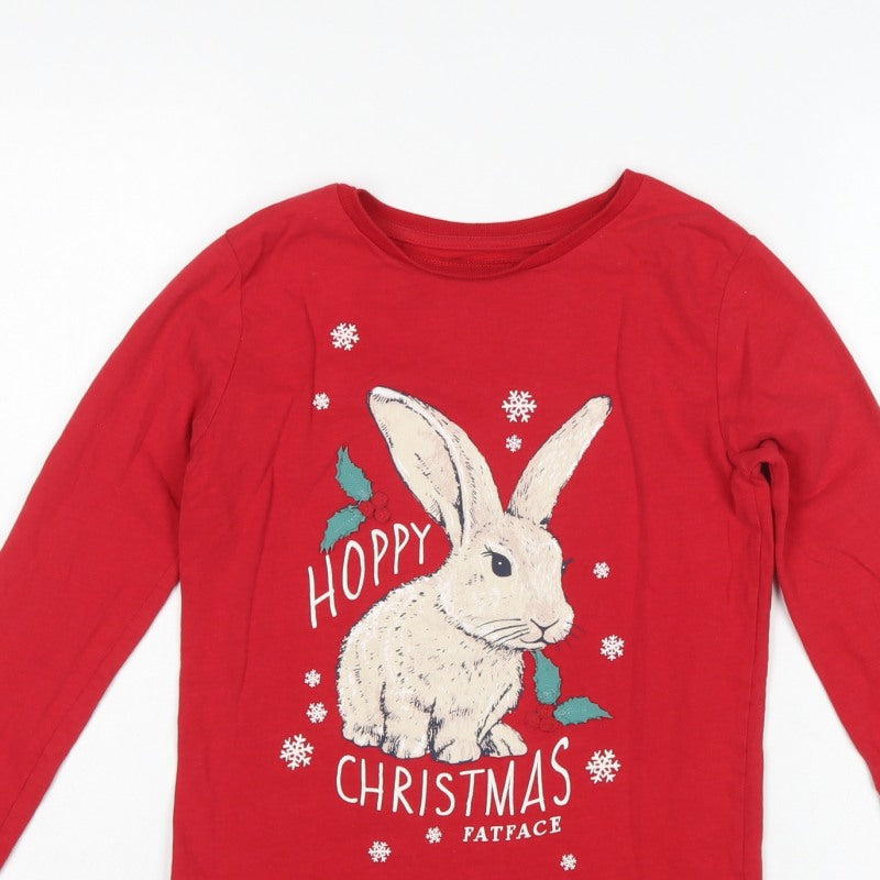 FatFace Girls Red 12-13 Years Christmas Bunny Graphic Long Sleeve T-Shirt