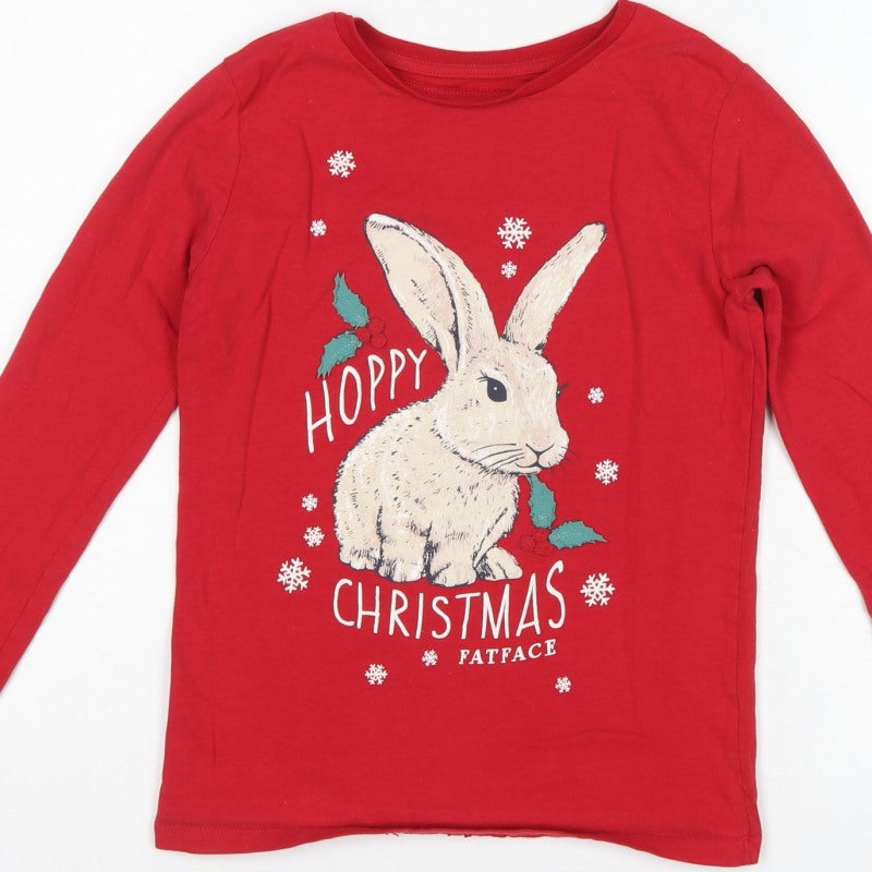 FatFace Girls Red 12-13 Years Christmas Bunny Graphic Long Sleeve T-Shirt