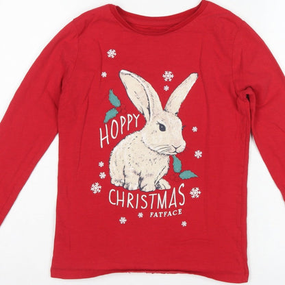 FatFace Girls Red 12-13 Years Christmas Bunny Graphic Long Sleeve T-Shirt