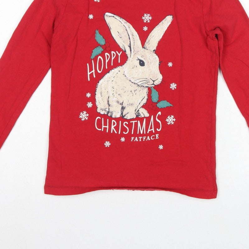 FatFace Girls Red 12-13 Years Christmas Bunny Graphic Long Sleeve T-Shirt