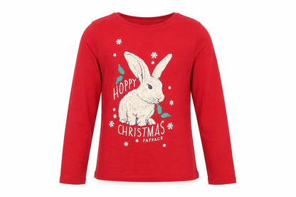 FatFace Girls Red 12-13 Years Christmas Bunny Graphic Long Sleeve T-Shirt