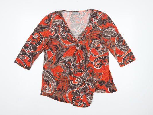 Wallis Women’s Orange Paisley Wrap Jersey Blouse XL 3/4 Sleeve