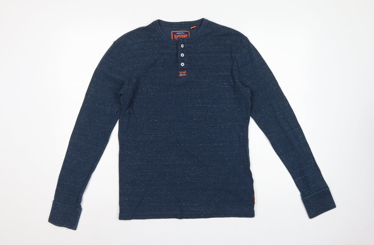Superdry Men Blue M Long Sleeve Cotton Henley T-Shirt