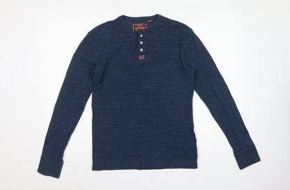 Superdry Men Blue M Long Sleeve Cotton Henley T-Shirt
