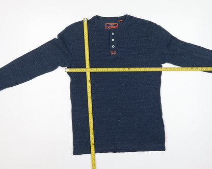 Superdry Men Blue M Long Sleeve Cotton Henley T-Shirt