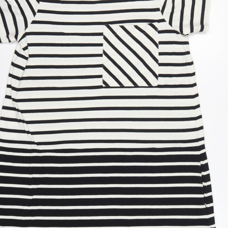 French Connection Women Black White Striped UK 10 Shift Jersey Dress