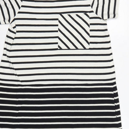 French Connection Women Black White Striped UK 10 Shift Jersey Dress