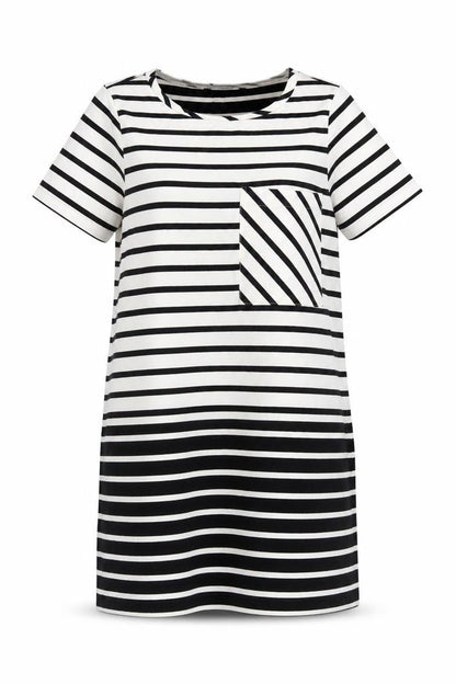 French Connection Women Black White Striped UK 10 Shift Jersey Dress