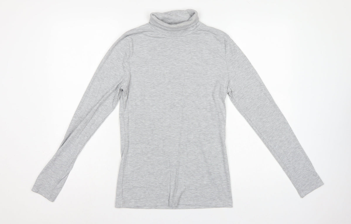 White Stuff Women Grey UK 12 Roll Neck Long Sleeve Stretch Jersey Top