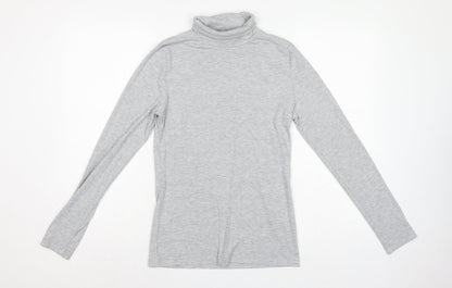 White Stuff Women Grey UK 12 Roll Neck Long Sleeve Stretch Jersey Top
