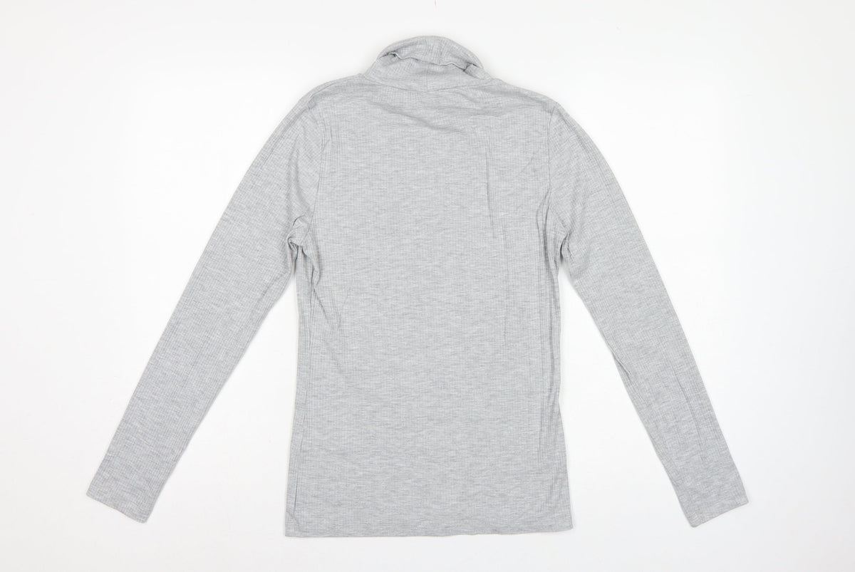 White Stuff Women Grey UK 12 Roll Neck Long Sleeve Stretch Jersey Top