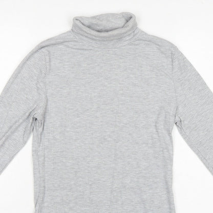 White Stuff Women Grey UK 12 Roll Neck Long Sleeve Stretch Jersey Top