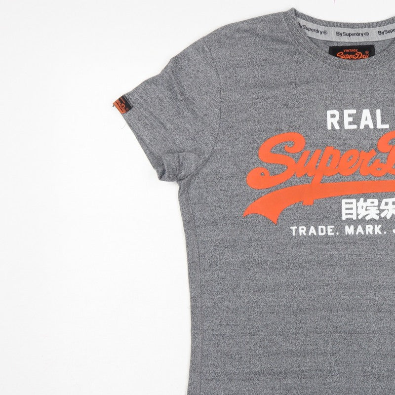 Superdry Women’s Grey XL Logo Graphic Jersey T-Shirt Short Sleeve
