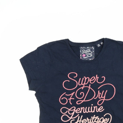 Superdry Women’s Blue UK 16 Slim Fit Embroidered Logo T-Shirt