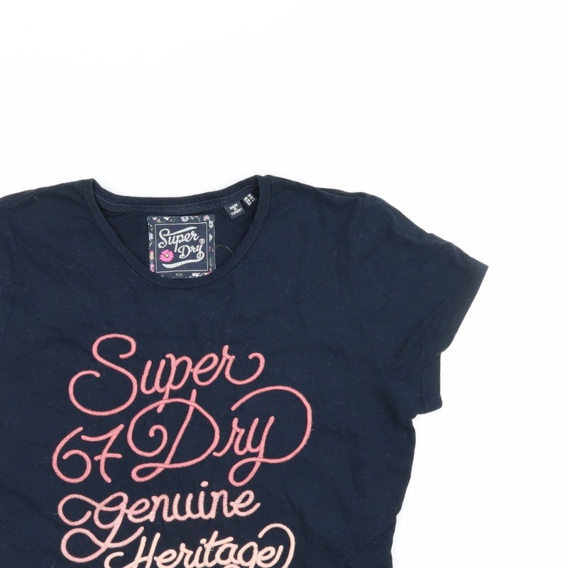 Superdry Women’s Blue UK 16 Slim Fit Embroidered Logo T-Shirt