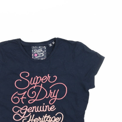 Superdry Women’s Blue UK 16 Slim Fit Embroidered Logo T-Shirt